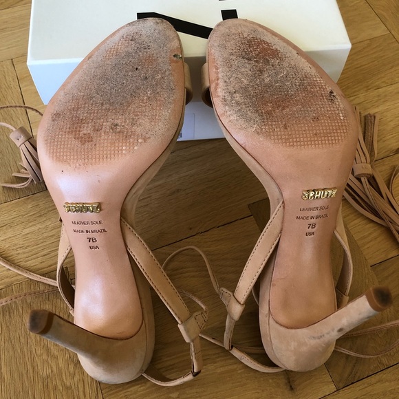 Schutz Maggie Tassel Heels Sandals Beige 37 7 - Picture 8 of 8